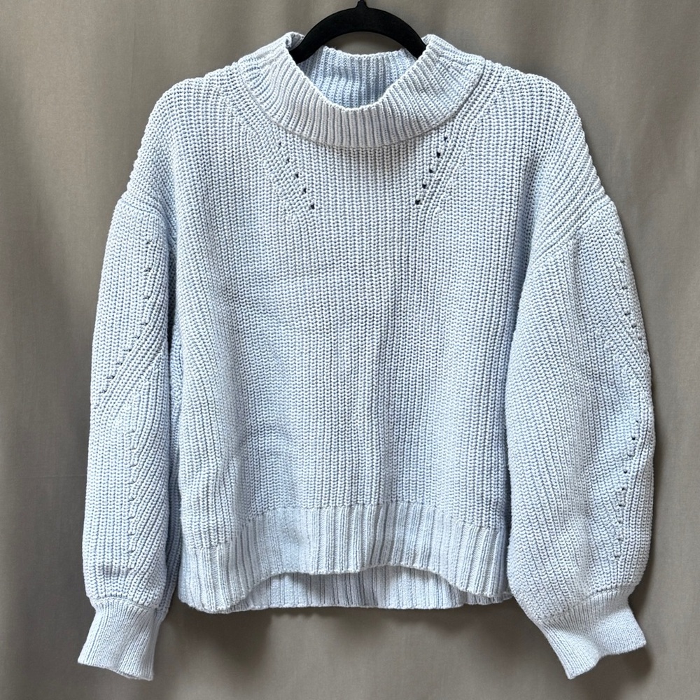 J.Crew Crewneck Sweater Pointelle Plus Size 2X Blue Cotton Cropped Oversized